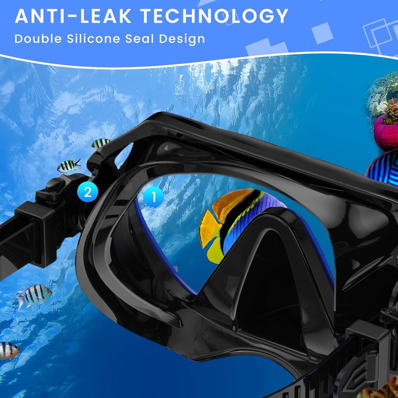 Jwintee Snorkeling Gear for Adults, Adult Snorkel Mask Set Scuba Diving Dry-Top, Swimming Goggles w/Nose Cover, HD Tempered Glass Panoramic Anti-Leak Anti-Fog, Travel Snorkeling Packages Storage Bag, 2 Pack - Image 3